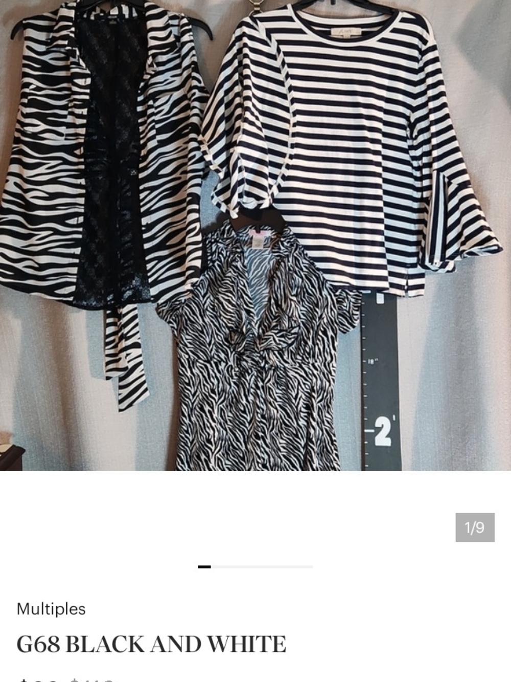 G68 Black and White Striped Bell-Sleeve Top - Women
